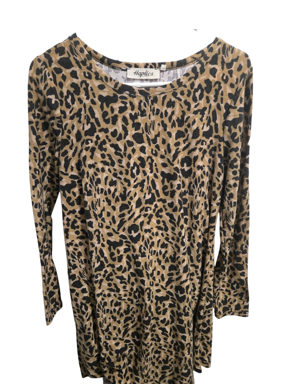 Haptics Women’s Leopard Print Long Sleeve Dress Tan/Black M